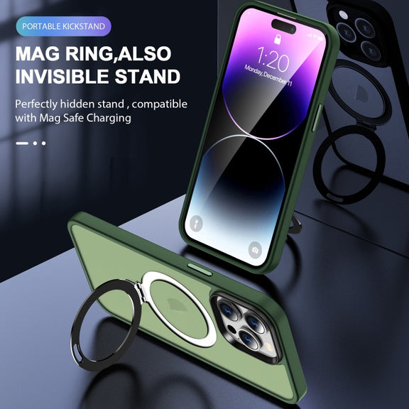 For iPhone 15 Plus MagSafe Holder Skin-feel PC Hybrid TPU Phone Case(Green)