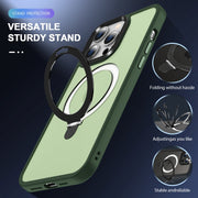 For iPhone 15 Plus MagSafe Holder Skin-feel PC Hybrid TPU Phone Case(Green)