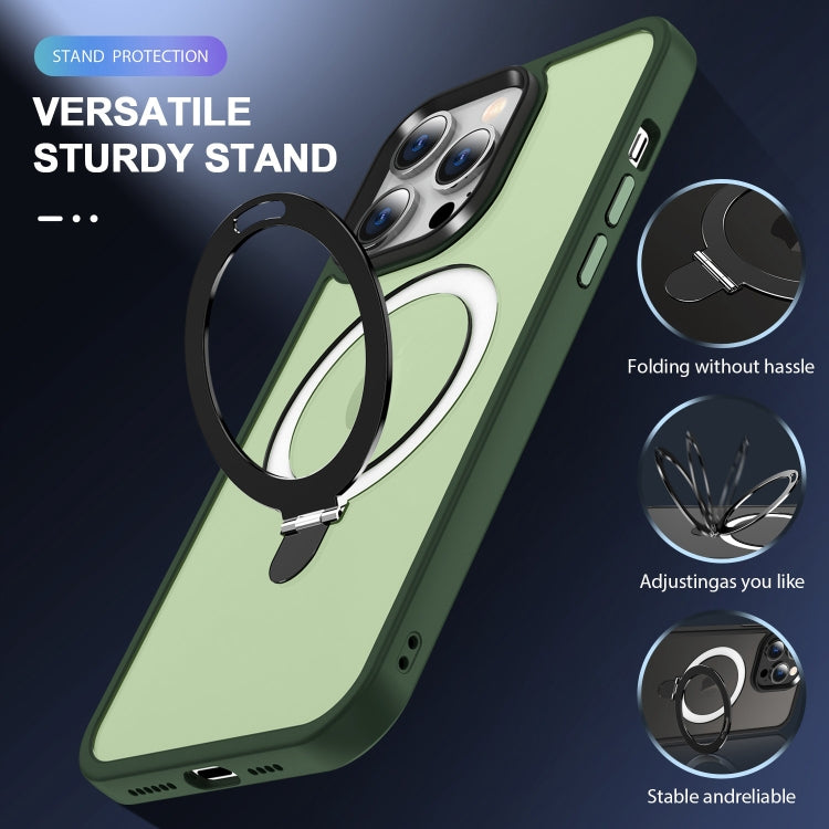 For iPhone 15 Plus MagSafe Holder Skin-feel PC Hybrid TPU Phone Case(Green)