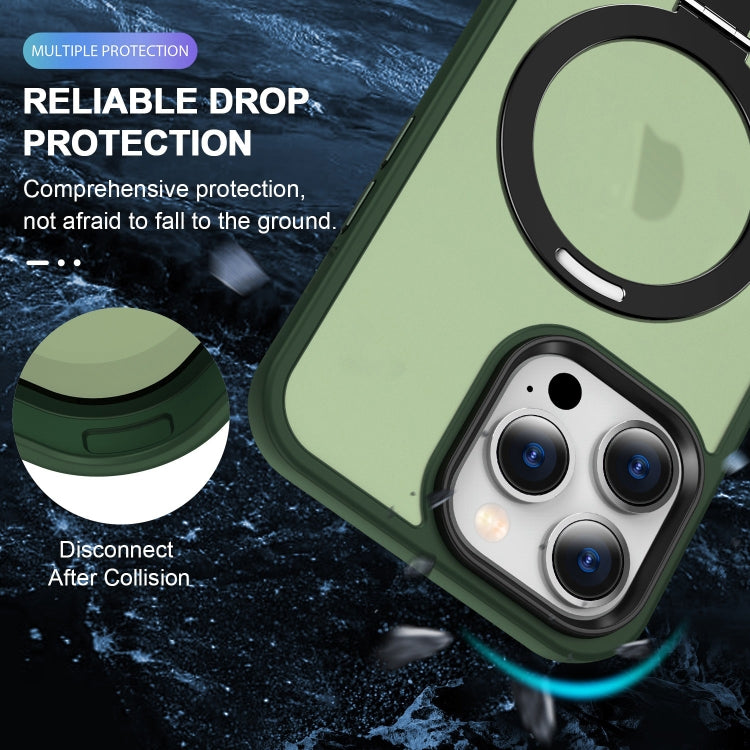 For iPhone 15 Plus MagSafe Holder Skin-feel PC Hybrid TPU Phone Case(Green)