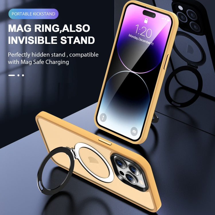 For iPhone 14 MagSafe Holder Skin-feel PC Hybrid TPU Phone Case(Orange)