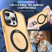 For iPhone 14 MagSafe Holder Skin-feel PC Hybrid TPU Phone Case(Orange)