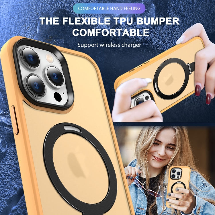 For iPhone 14 MagSafe Holder Skin-feel PC Hybrid TPU Phone Case(Orange)