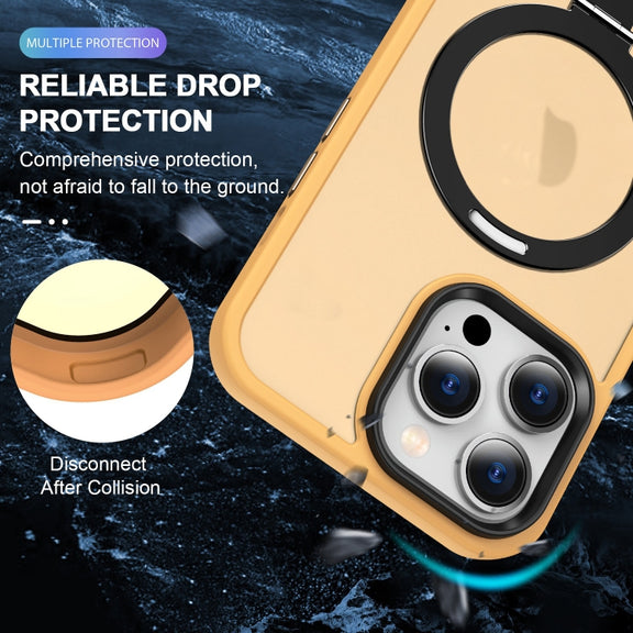 For iPhone 14 MagSafe Holder Skin-feel PC Hybrid TPU Phone Case(Orange)
