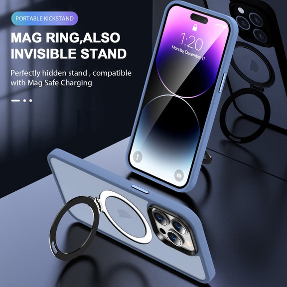 For iPhone 14 MagSafe Holder Skin-feel PC Hybrid TPU Phone Case(Blue)