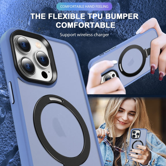For iPhone 14 MagSafe Holder Skin-feel PC Hybrid TPU Phone Case(Blue)