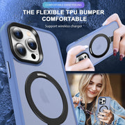 For iPhone 13 Pro Max MagSafe Holder Skin-feel PC Hybrid TPU Phone Case(Blue)