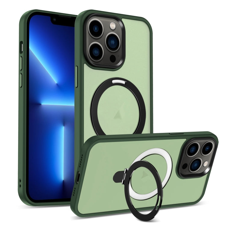 For iPhone 13 Pro Skin-feel MagSafe Holder PC Hybrid TPU Phone Case(Green)