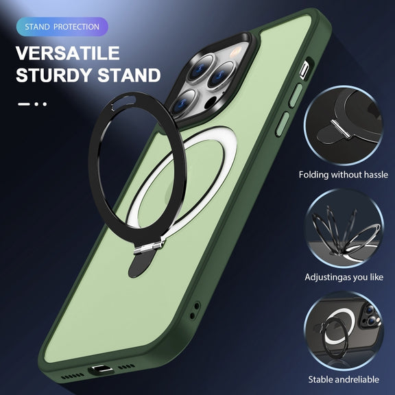For iPhone 13 Pro Skin-feel MagSafe Holder PC Hybrid TPU Phone Case(Green)