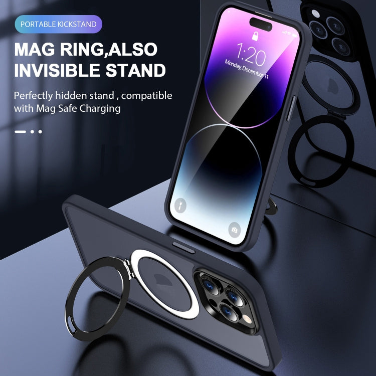 For iPhone 13 MagSafe Holder Skin-feel PC Hybrid TPU Phone Case(Dark Blue)
