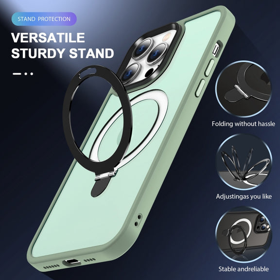 For iPhone 12 Pro Max MagSafe Holder Skin-feel PC Hybrid TPU Phone Case(Matcha Green)