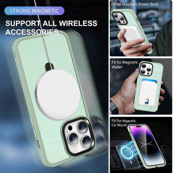 For iPhone 12 Pro Max MagSafe Holder Skin-feel PC Hybrid TPU Phone Case(Matcha Green)