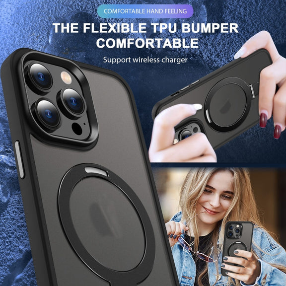 For iPhone 12 MagSafe Holder Skin-feel PC Hybrid TPU Phone Case(Black)