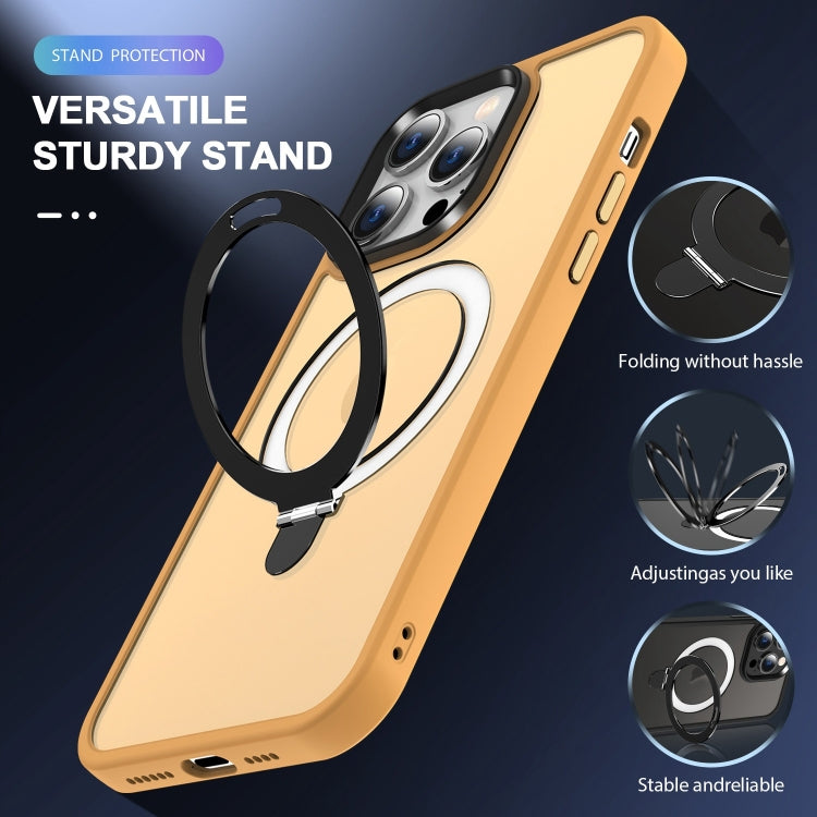 For iPhone 16 Pro Skin-feel MagSafe Holder PC Hybrid TPU Phone Case(Orange)