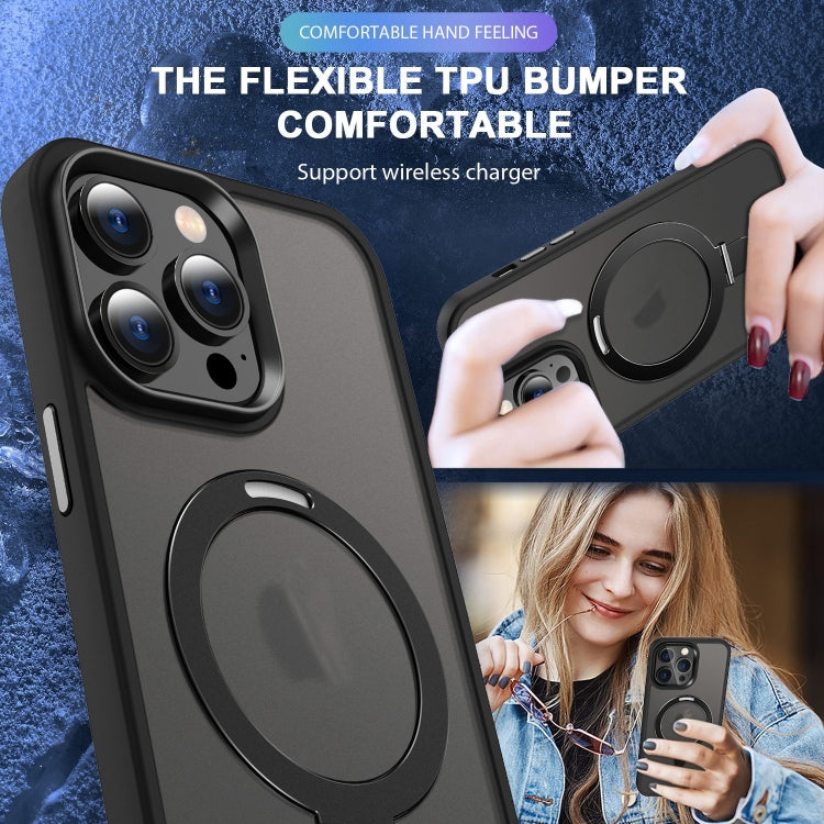 For iPhone 16 Pro Skin-feel MagSafe Holder PC Hybrid TPU Phone Case(Black)