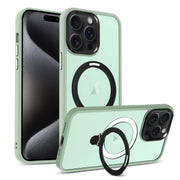 For iPhone 16 Pro MagSafe Holder Skin-feel PC Hybrid TPU Phone Case(Matcha Green)