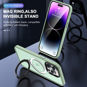 For iPhone 16 Pro MagSafe Holder Skin-feel PC Hybrid TPU Phone Case(Matcha Green)