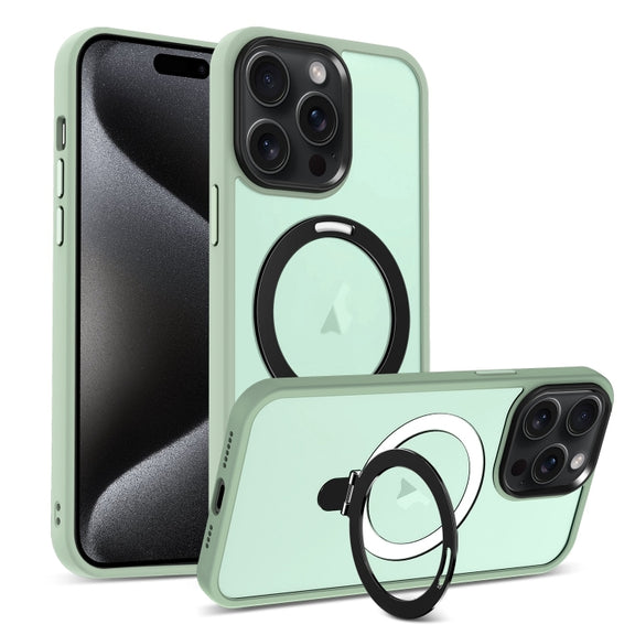 For iPhone 16 Pro MagSafe Holder Skin-feel PC Hybrid TPU Phone Case(Matcha Green)