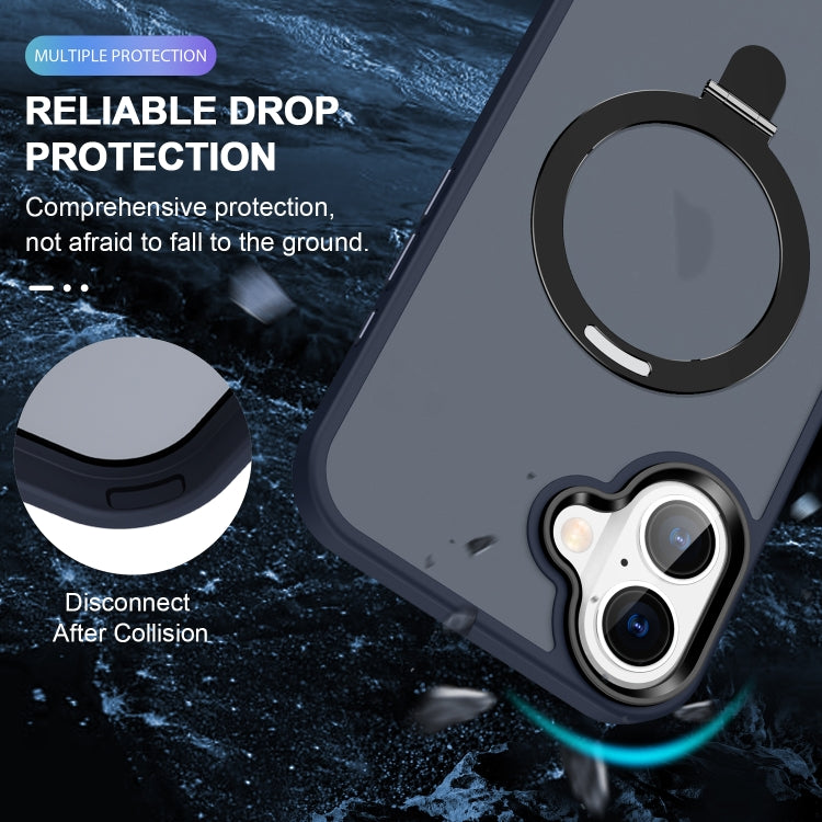 For iPhone 16 Plus Skin-feel MagSafe Holder PC Hybrid TPU Phone Case(Dark Blue)