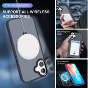 For iPhone 16 Plus Skin-feel MagSafe Holder PC Hybrid TPU Phone Case(Dark Blue)