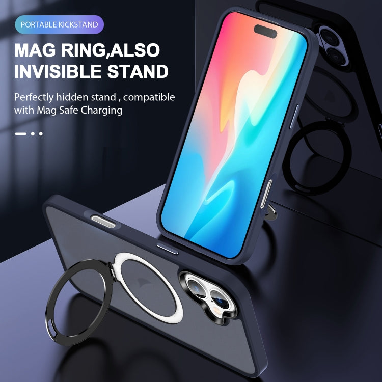 For iPhone 16 Plus Skin-feel MagSafe Holder PC Hybrid TPU Phone Case(Dark Blue)