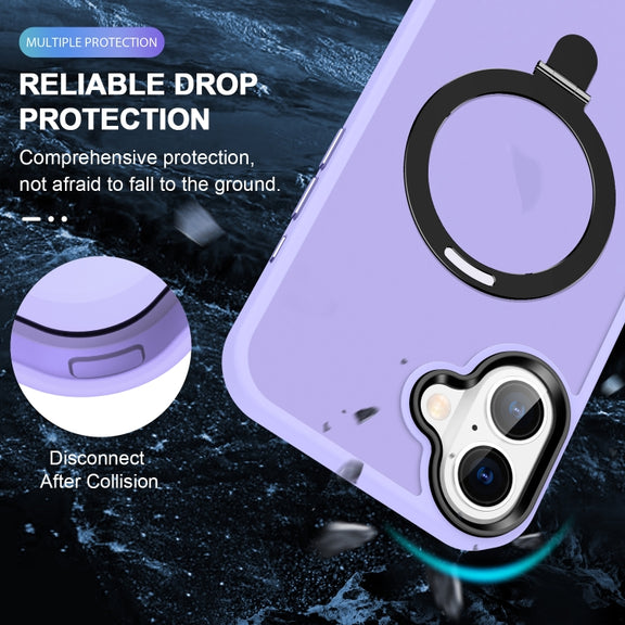 For iPhone 16 Plus Skin-feel MagSafe Holder PC Hybrid TPU Phone Case(Purple)