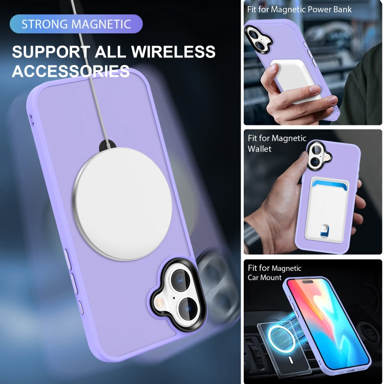 For iPhone 16 Plus Skin-feel MagSafe Holder PC Hybrid TPU Phone Case(Purple)