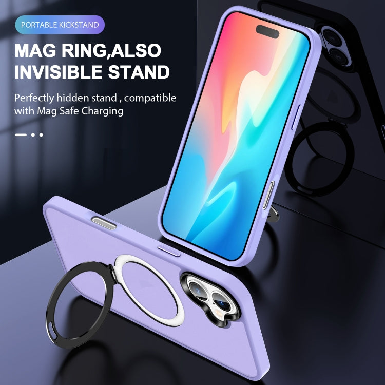 For iPhone 16 Plus Skin-feel MagSafe Holder PC Hybrid TPU Phone Case(Purple)