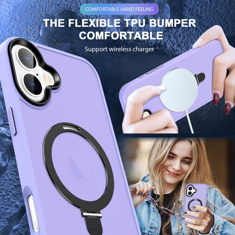 For iPhone 16 Plus Skin-feel MagSafe Holder PC Hybrid TPU Phone Case(Purple)