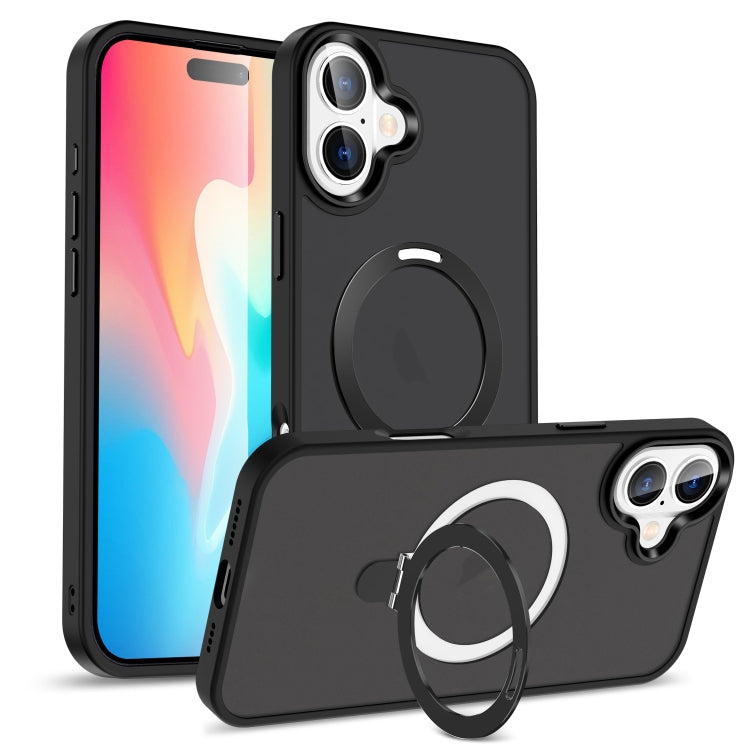 For iPhone 16 MagSafe Holder Skin-feel PC Hybrid TPU Phone Case(Black)