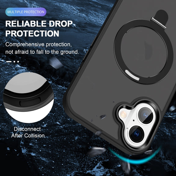 For iPhone 16 MagSafe Holder Skin-feel PC Hybrid TPU Phone Case(Black)