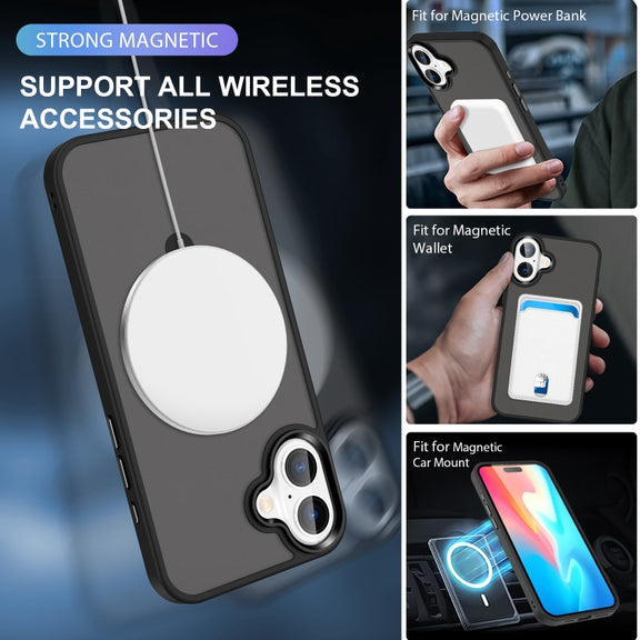 For iPhone 16 MagSafe Holder Skin-feel PC Hybrid TPU Phone Case(Black)