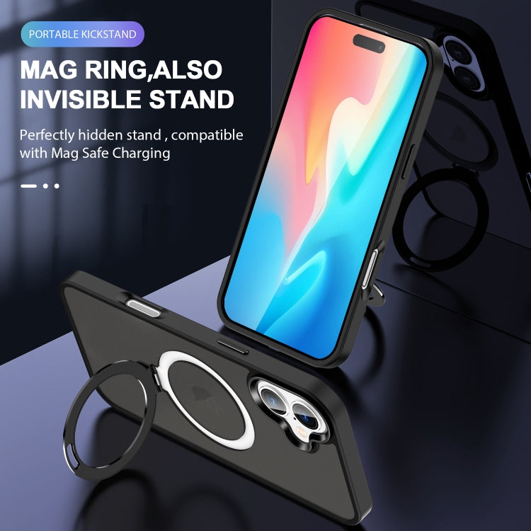 For iPhone 16 MagSafe Holder Skin-feel PC Hybrid TPU Phone Case(Black)
