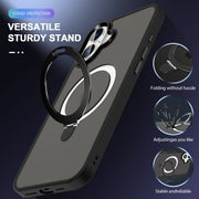 For iPhone 16 MagSafe Holder Skin-feel PC Hybrid TPU Phone Case(Black)