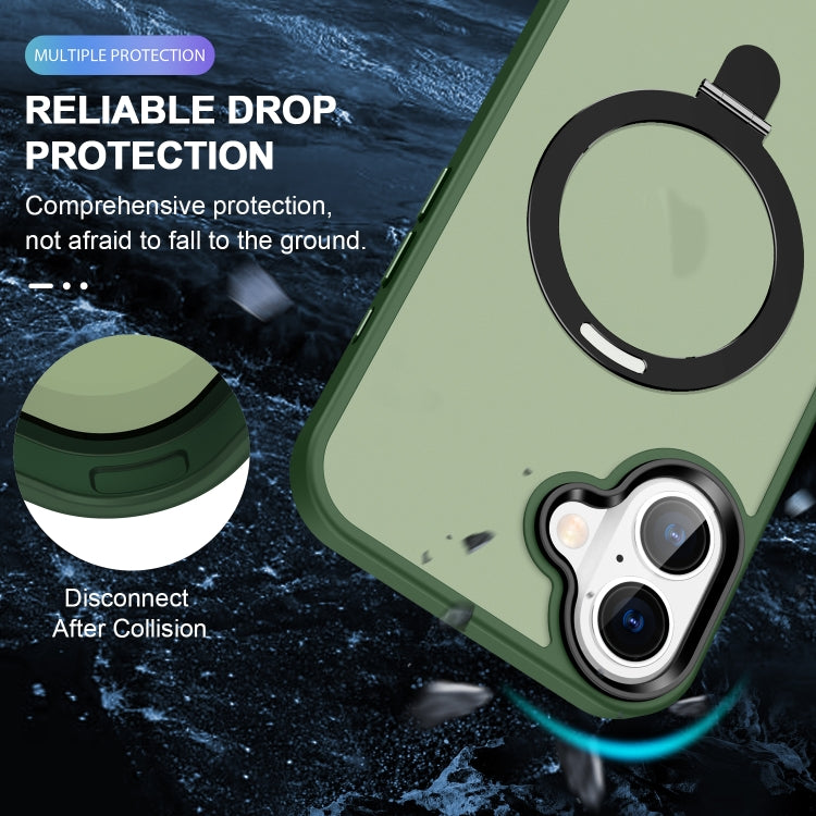For iPhone 16 Skin-feel MagSafe Holder PC Hybrid TPU Phone Case(Green)