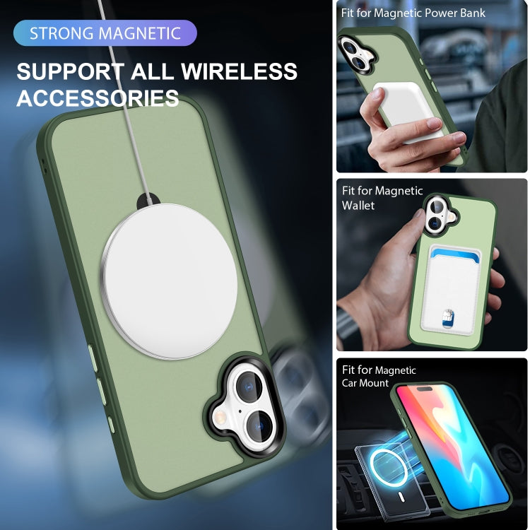 For iPhone 16 Skin-feel MagSafe Holder PC Hybrid TPU Phone Case(Green)