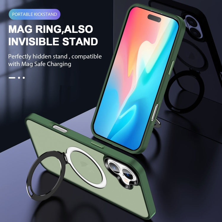 For iPhone 16 Skin-feel MagSafe Holder PC Hybrid TPU Phone Case(Green)