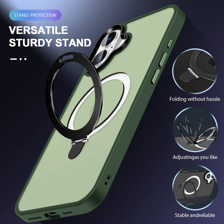 For iPhone 16 Skin-feel MagSafe Holder PC Hybrid TPU Phone Case(Green)