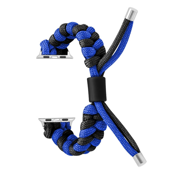 For Apple Watch SE 2023 44mm Paracord Fishtail Braided Silicone Bead Watch Band(Black Blue)