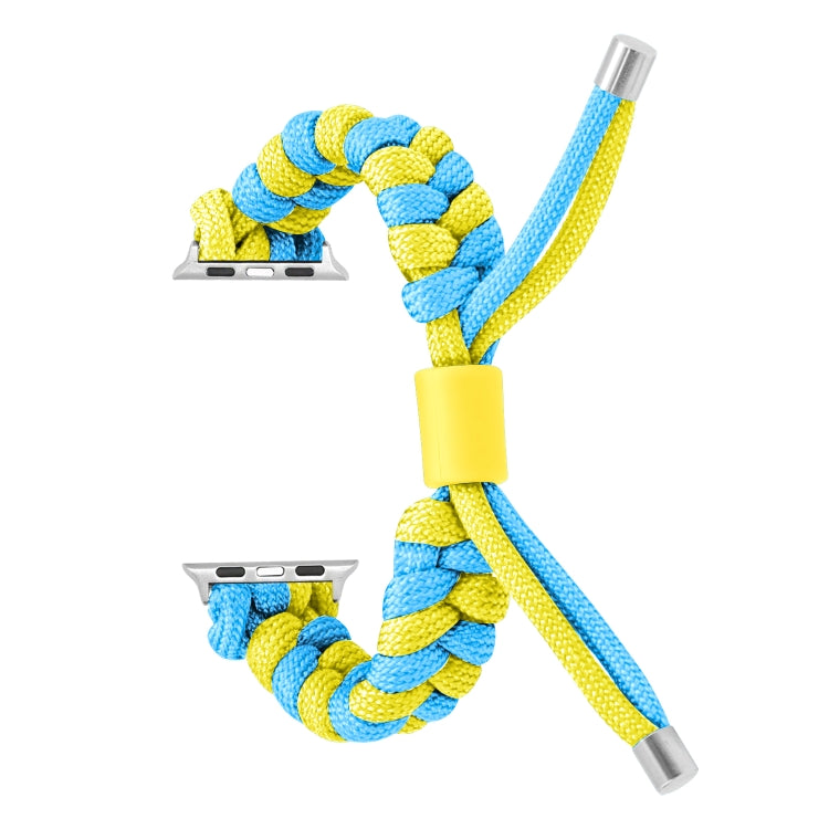 For Apple Watch Ultra 2 49mm Paracord Fishtail Braided Silicone Bead Watch Band(Light Blue Yellow)