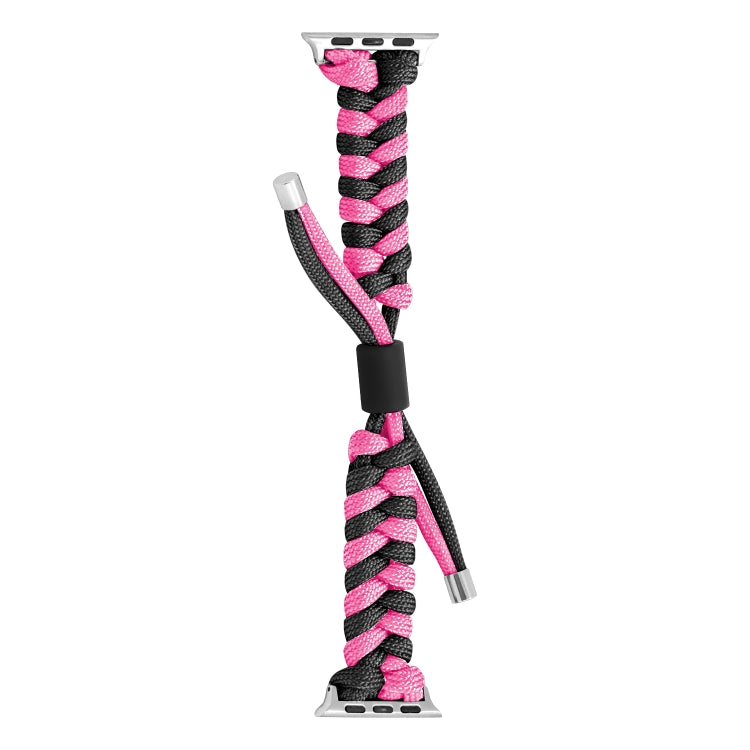For Apple Watch Ultra 49mm Paracord Fishtail Braided Silicone Bead Watch Band(Black Rose Red)