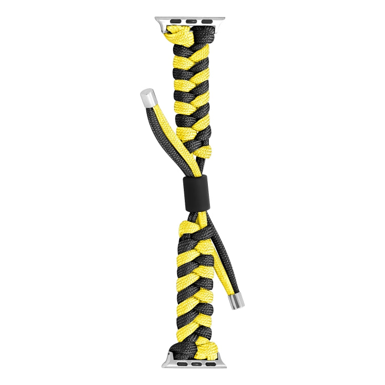 For Apple Watch Ultra 49mm Paracord Fishtail Braided Silicone Bead Watch Band(Black Yellow)