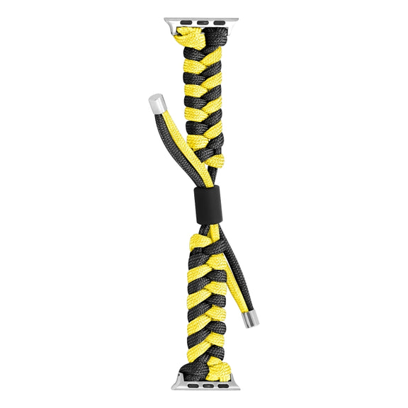For Apple Watch Ultra 49mm Paracord Fishtail Braided Silicone Bead Watch Band(Black Yellow)