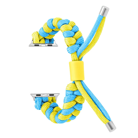 For Apple Watch Ultra 49mm Paracord Fishtail Braided Silicone Bead Watch Band(Light Blue Yellow)