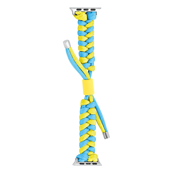 For Apple Watch Ultra 49mm Paracord Fishtail Braided Silicone Bead Watch Band(Light Blue Yellow)