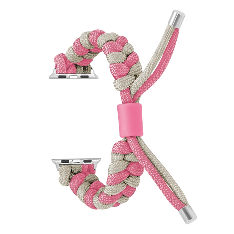For Apple Watch Ultra 49mm Paracord Fishtail Braided Silicone Bead Watch Band(Pink Grey)