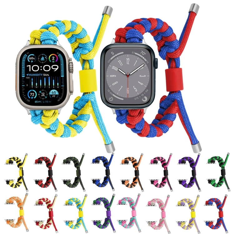 For Apple Watch Ultra 49mm Paracord Fishtail Braided Silicone Bead Watch Band(Black Red)