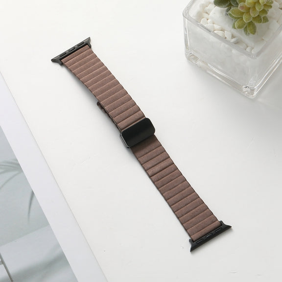 For Apple Watch SE 2023 44mm Water Ripple Magnetic Folding Buckle Watch Band, Style: Bold Version(Light Brown)