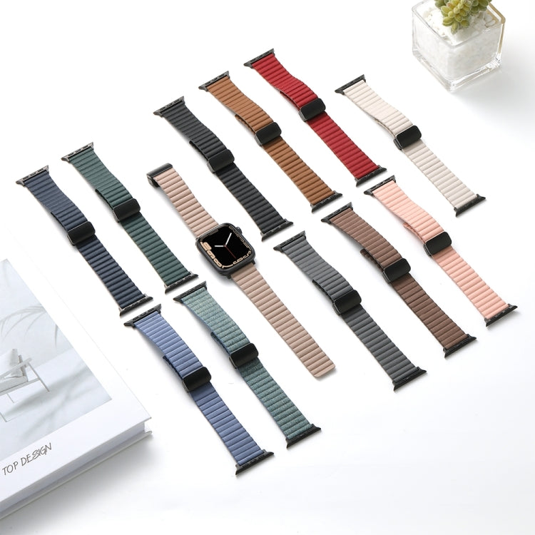 For Apple Watch SE 2023 44mm Water Ripple Magnetic Folding Buckle Watch Band, Style: Bold Version(Light Brown)