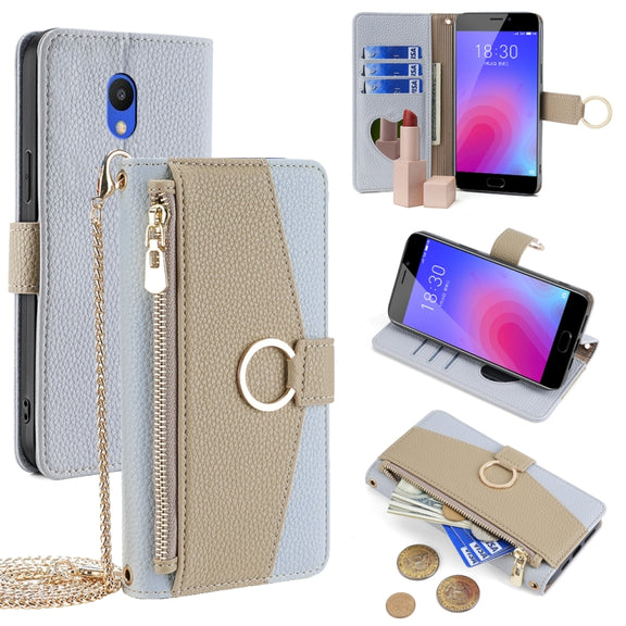 For Meizu M6 Crossbody Litchi Texture Leather Phone Case(Blue)